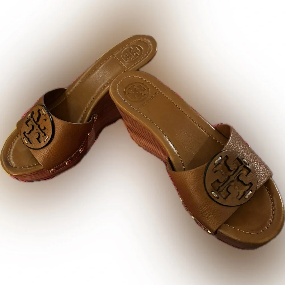 Tory Burch Brown Patty Wedge Sandals like New - Picture 3 of 8